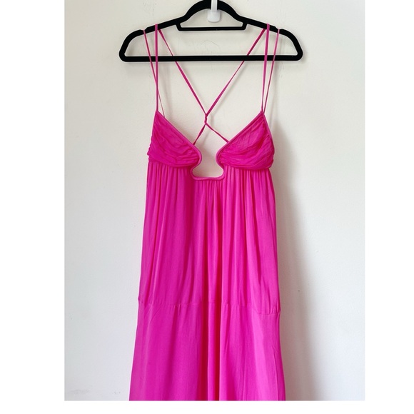 ZARA Bustier Neckline Chiffon Pink Flowy Goddess Maxi Dress Limited Edition XS - Picture 6 of 9